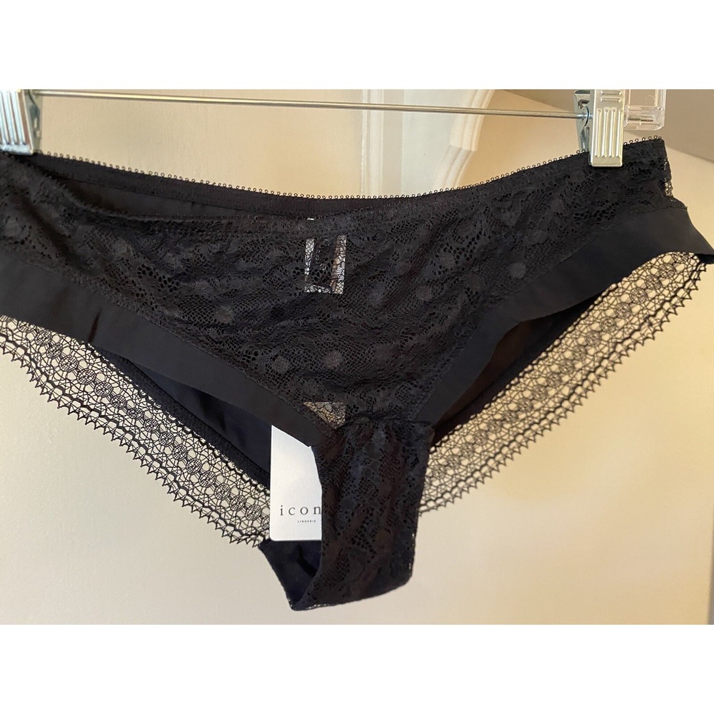 NWT Icone Black Lace Hera Panty Underwear Bikini 8 Medium